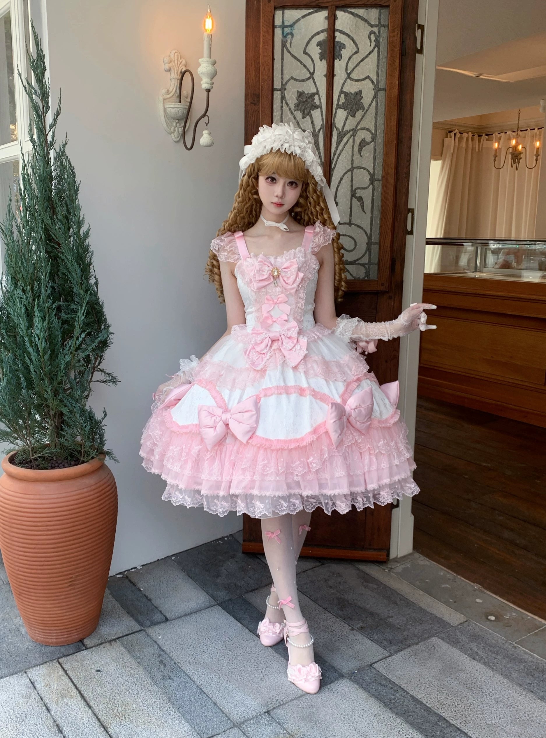 Floral Dream Isle - Sweet Lolita Doll-like JSK Dress, Bows & Lace 44705:821068