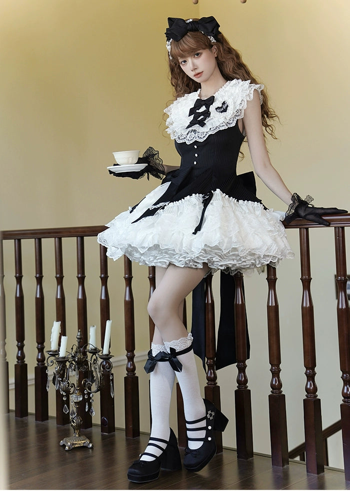 Alice Girl~Arrogant Miss~Sweet Lolita Jumper Dress with Tiered Lace Skirt