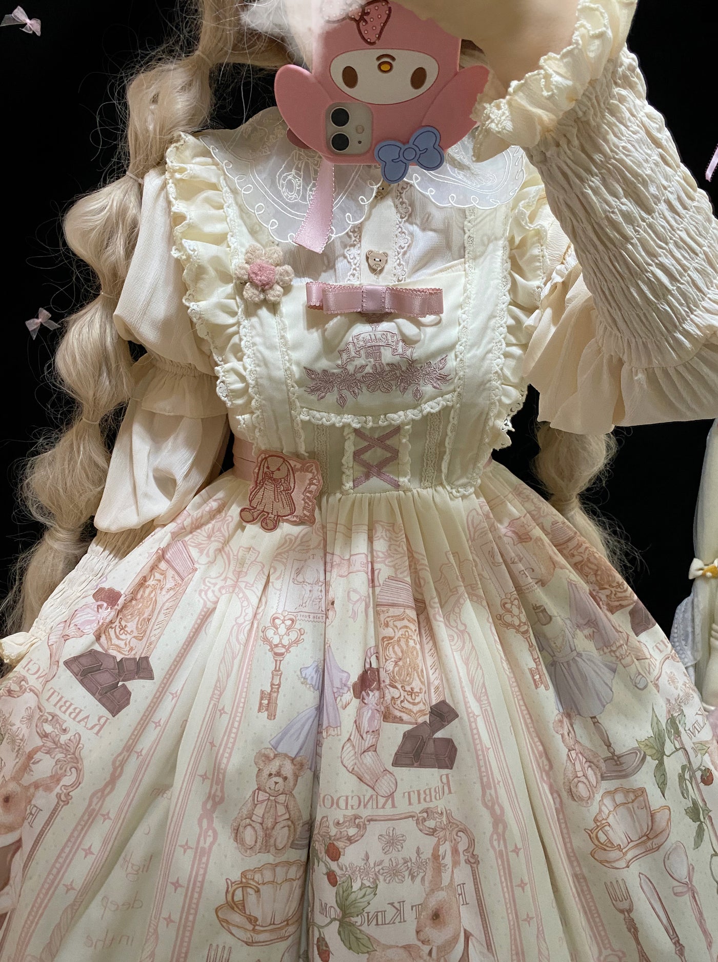 3 Puppets~Elegant Lolita Bear Embroidery Mutton Sleeve Blouse   