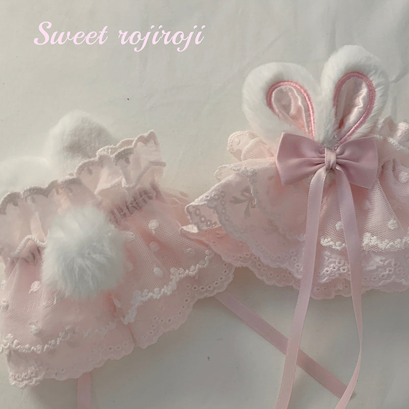 Roji roji - Cute Lolita Bunny Ears Cuffs Lace Summer Butterfly Hand Sleeves Pink