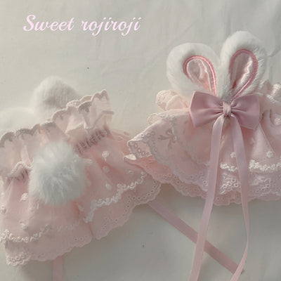 Roji roji~Cute Lolita Bunny Ears Cuffs Lace Summer Butterfly Hand Sleeves Pink  