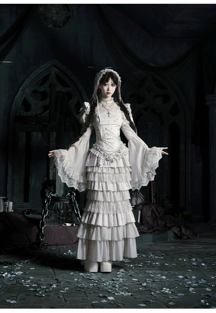 With PUJI - Letter and Poetry · Humanoid Robot - Silver Gothic Lolita Mermaid Skirt Set 43861:787640