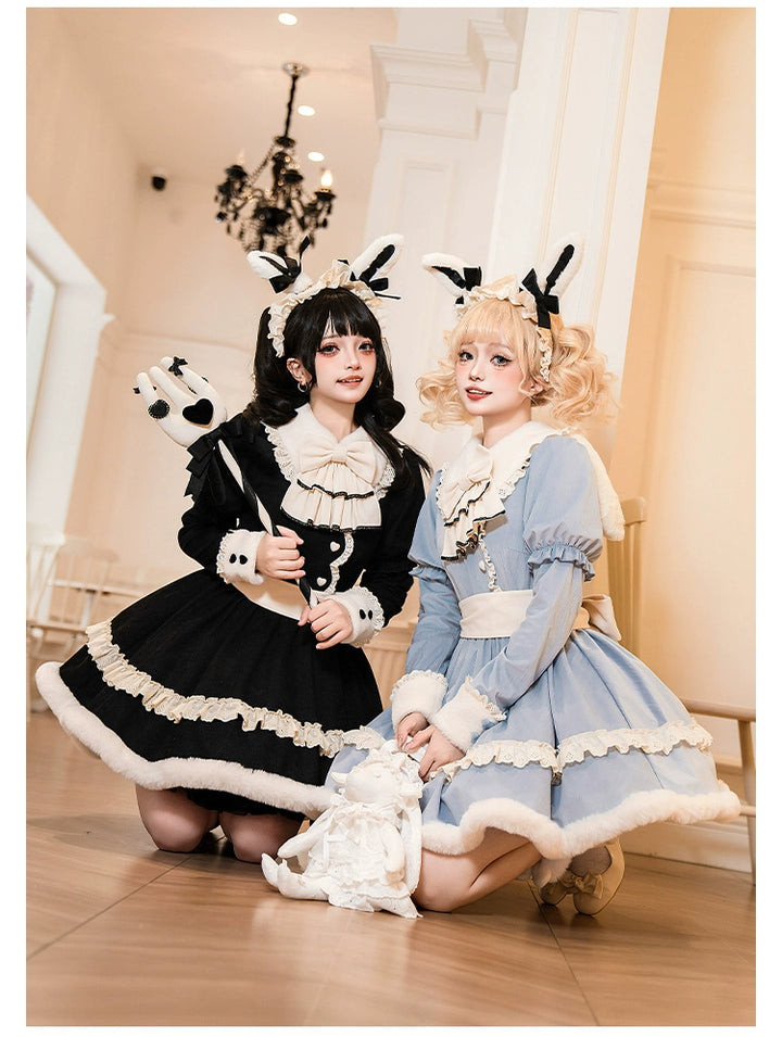 With PUJI~Rabbit&Alice~Sweet Twin Lolita OP Dress Doll Apron Dress Set