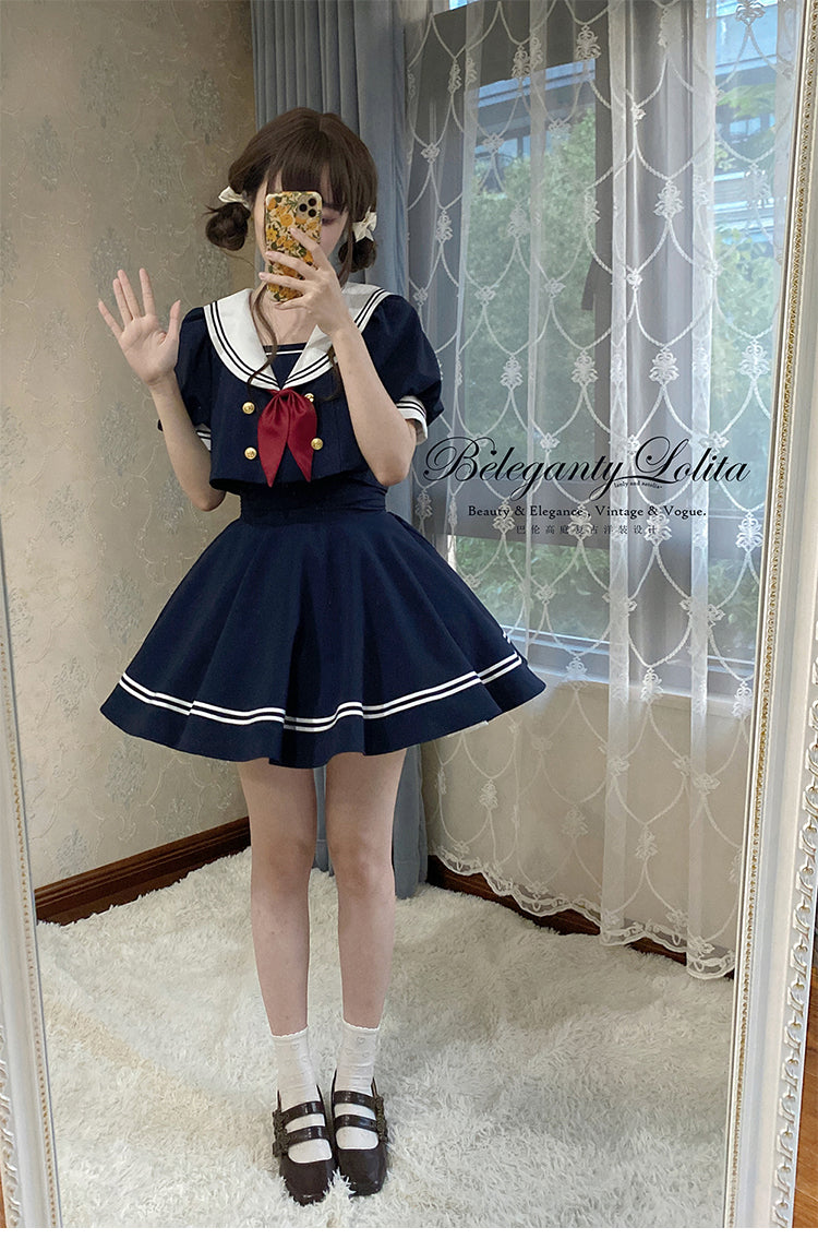 (Buyforme)Beleganty~Vintage Sailor Style Skirt Set Sea and Wind   