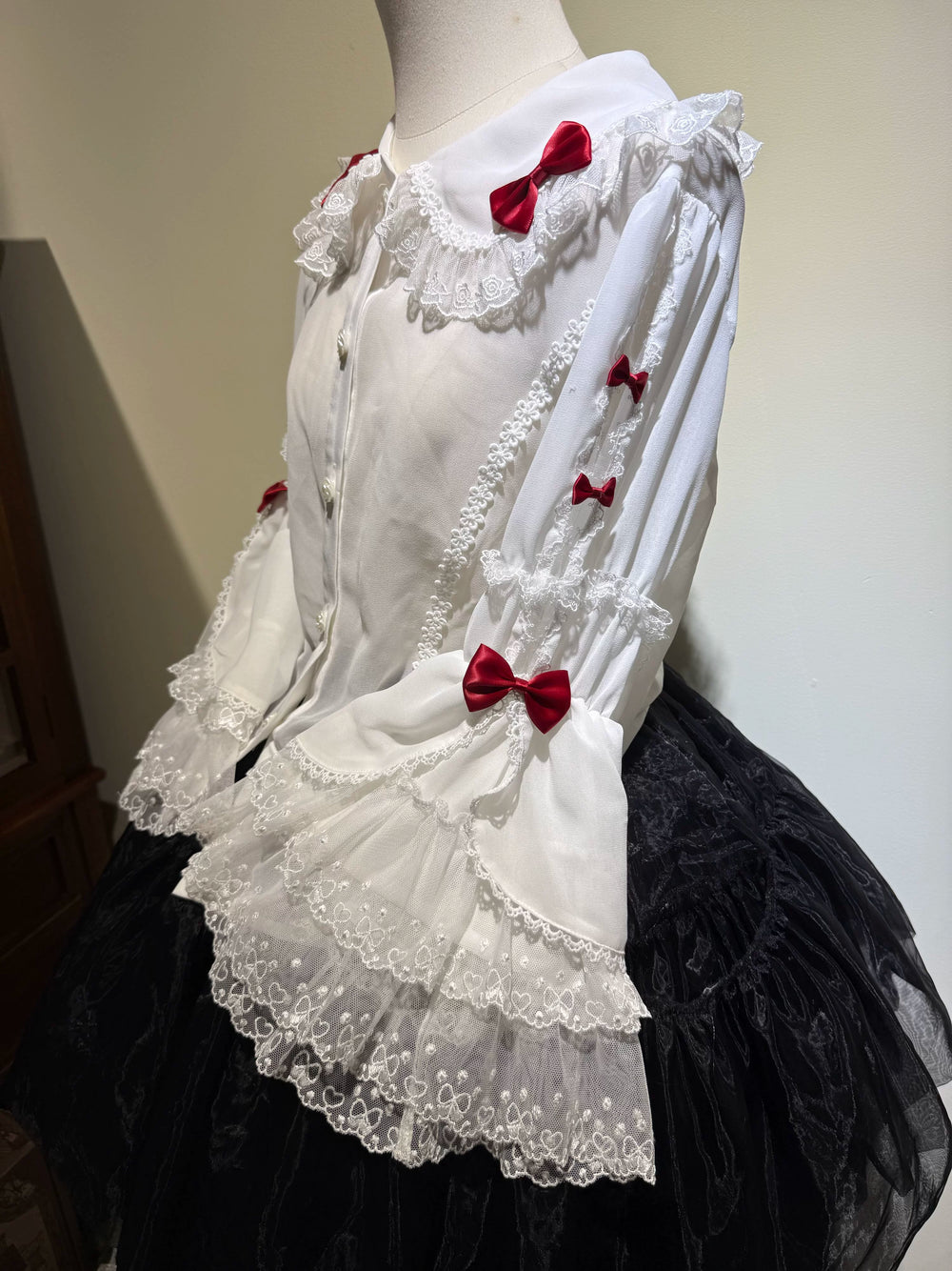 Star Fantasy~Cool Summer~Plus Size Sweet Lolita Chiffon Blouse With Hime Sleeve White-Red Blouse Only S