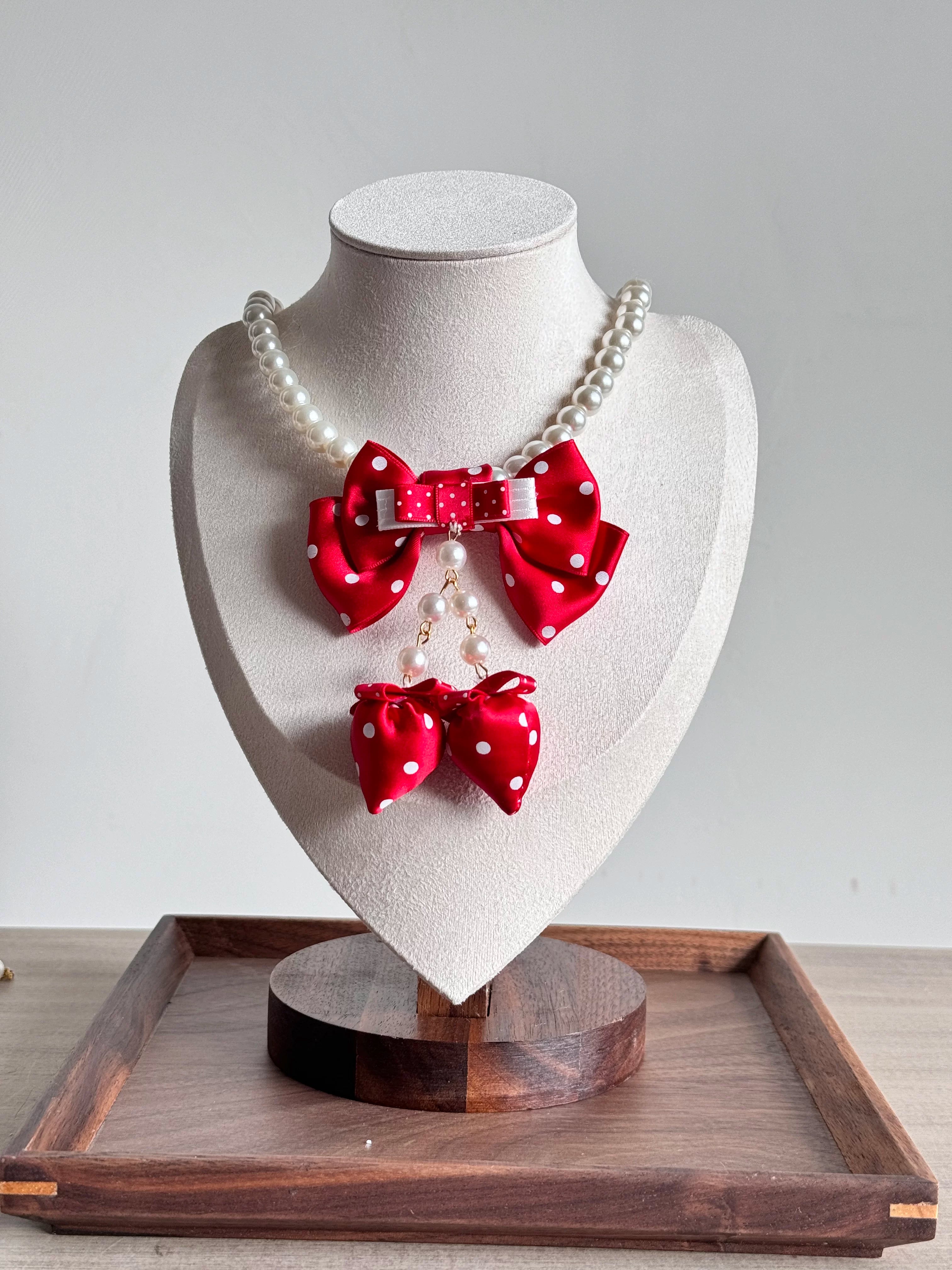 Sweet Lolita Pearl Necklace, Strawberry Pendant Red