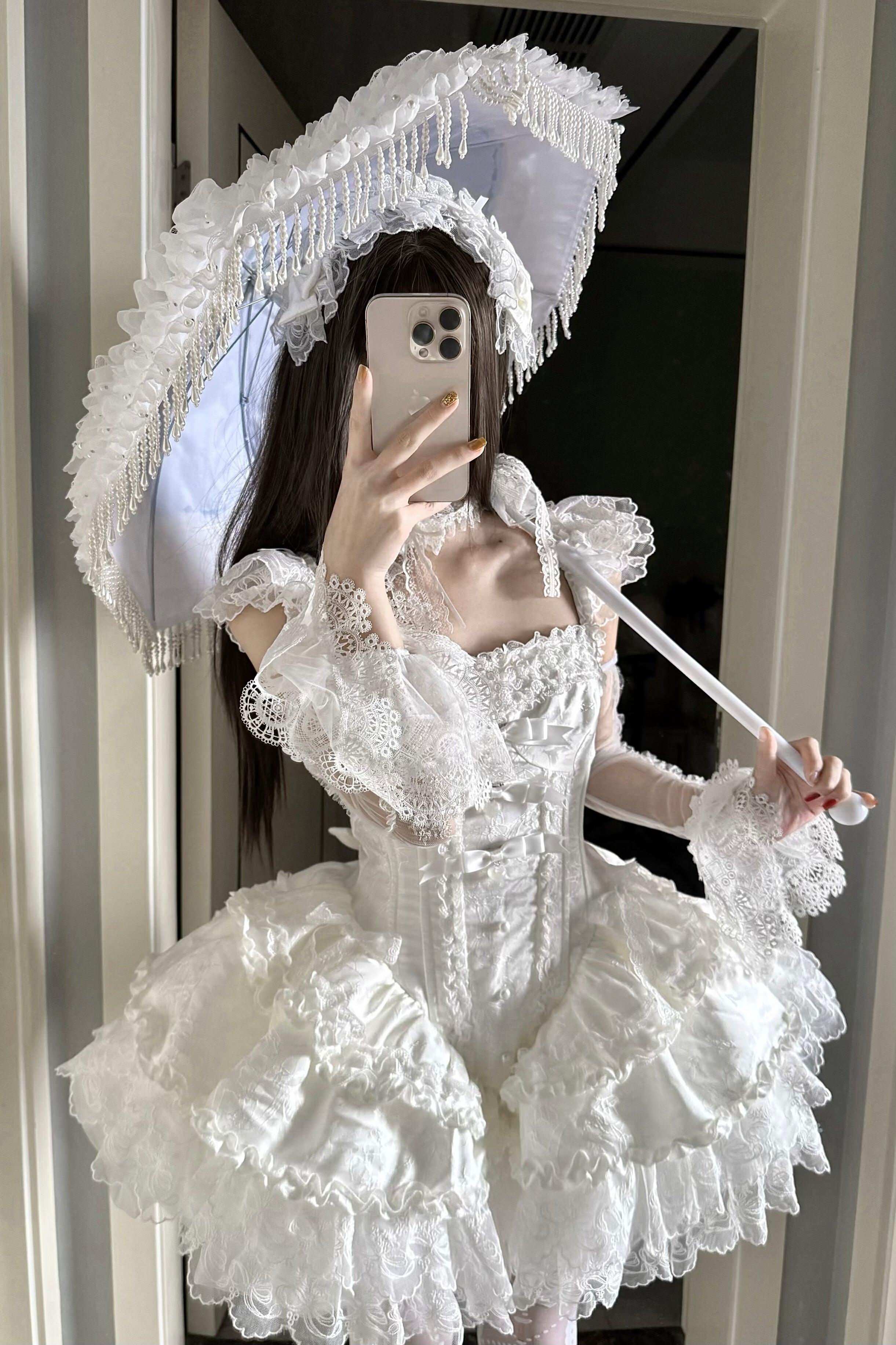 Frosted Starlight - Old School Lolita Blouse, Detachable Sheer Sleeves 44613:814455