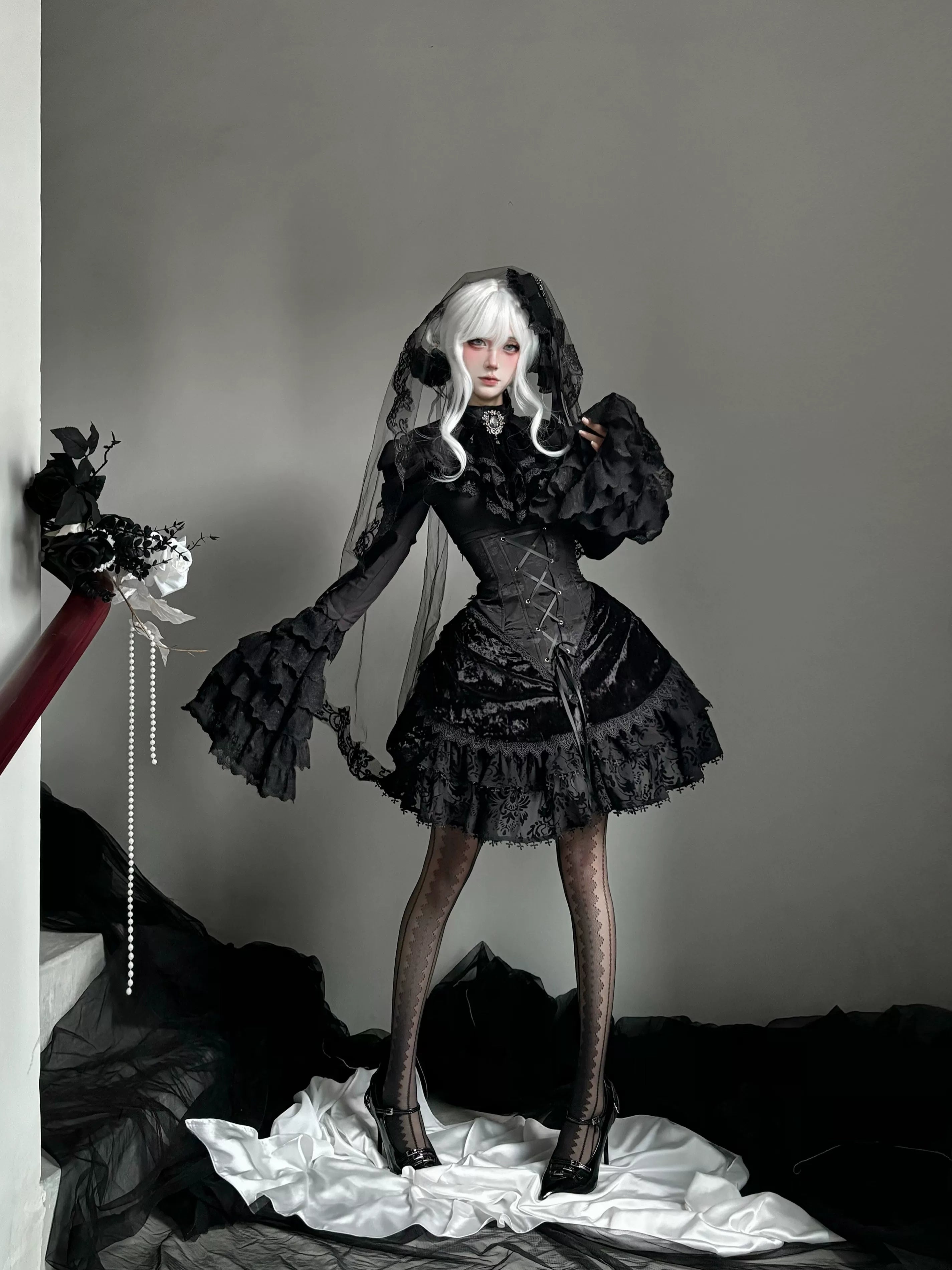 Twilight Hour - Gothic Lolita Hime-sleeve Blouse & Corset Skirt Set 45373:845858