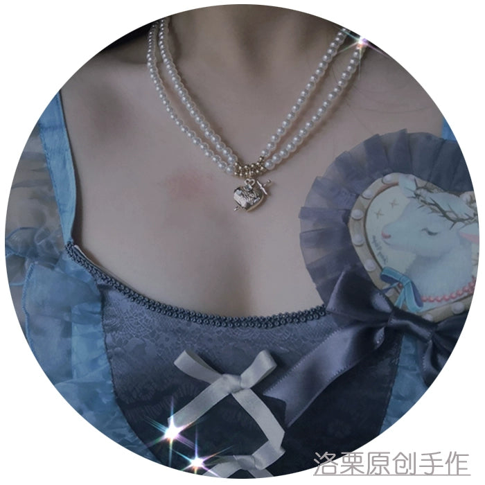 Luo Li~Wedding Lolita Necklace Multi-layer Pearl Pendant   