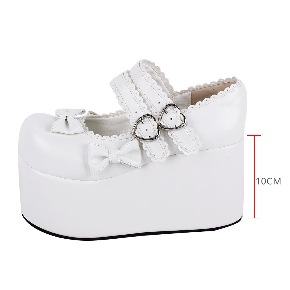 Angelic Imprint - Angelic Imprint - Punk Lolita Shoes High Platform Shoes with Bow white (10cm heel height) 33