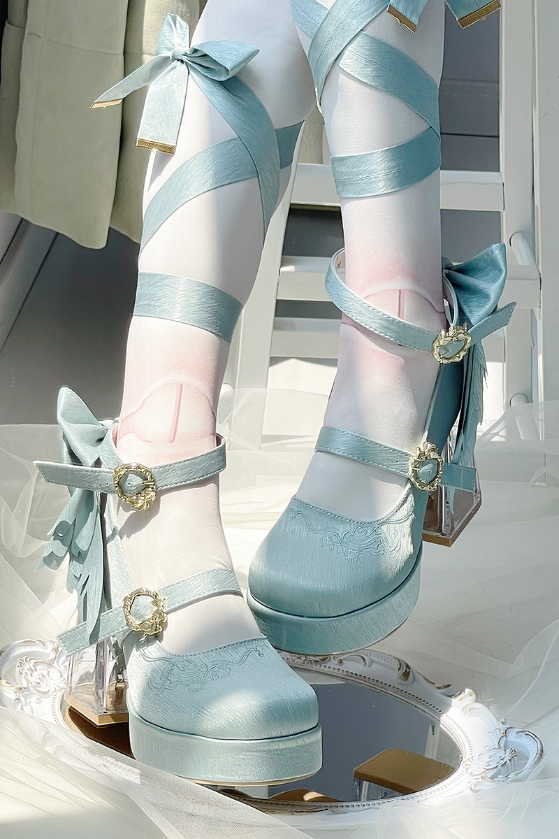 Dreamland - Floating Koi Land - Satin Classic Lolita Platform Shoes, Transparent Heel 44317:804060