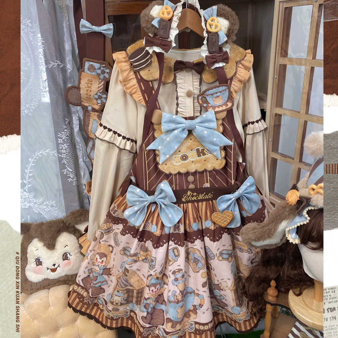 Star Fantasy~Bear Biscuit~Sweet Lolita Dress Winter Lolita OP and Salopette   