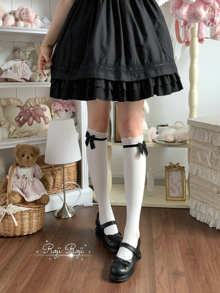Roji Roji - Sweet Lolita Socks With Lace & Bow Details 43796:785439