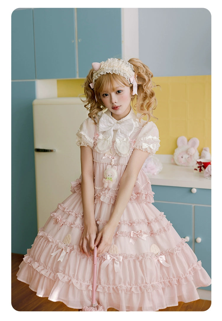 Summer Fairy~Strawberry Angel~Sweet Lolita JSK Suit Tiered Ruffle Dress Set