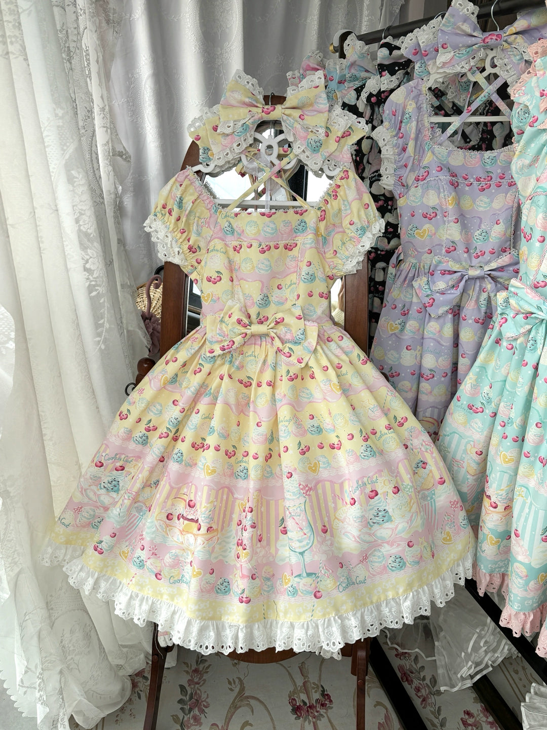 Lamp Flower Lolita~Summer Dream Ice Cream~Sweet Lolita OP Dress OP + 3 Appliques Only S Yellow