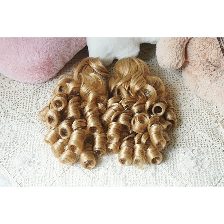 Imperial Tea - Solid Lolita Bob Wig With Detachable Curl Ponytail Milk Tea Blonde - Ponytail/Pair Only