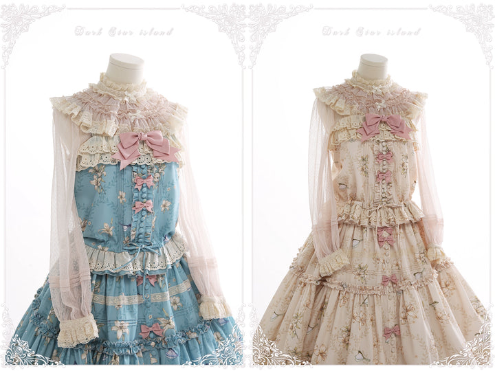 Dark Star Island~Lily&Mountain Breeze~Lily Print Lolita Camisole Skirt Set   