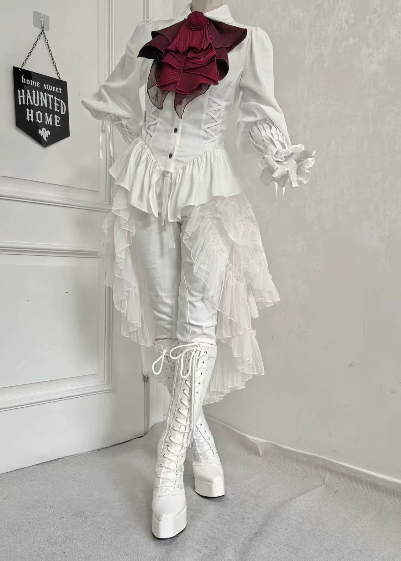 The Lute Player - Gothic Lolita Mutton Sleeves Blouse, Swallow Tail Hem 45159:836460