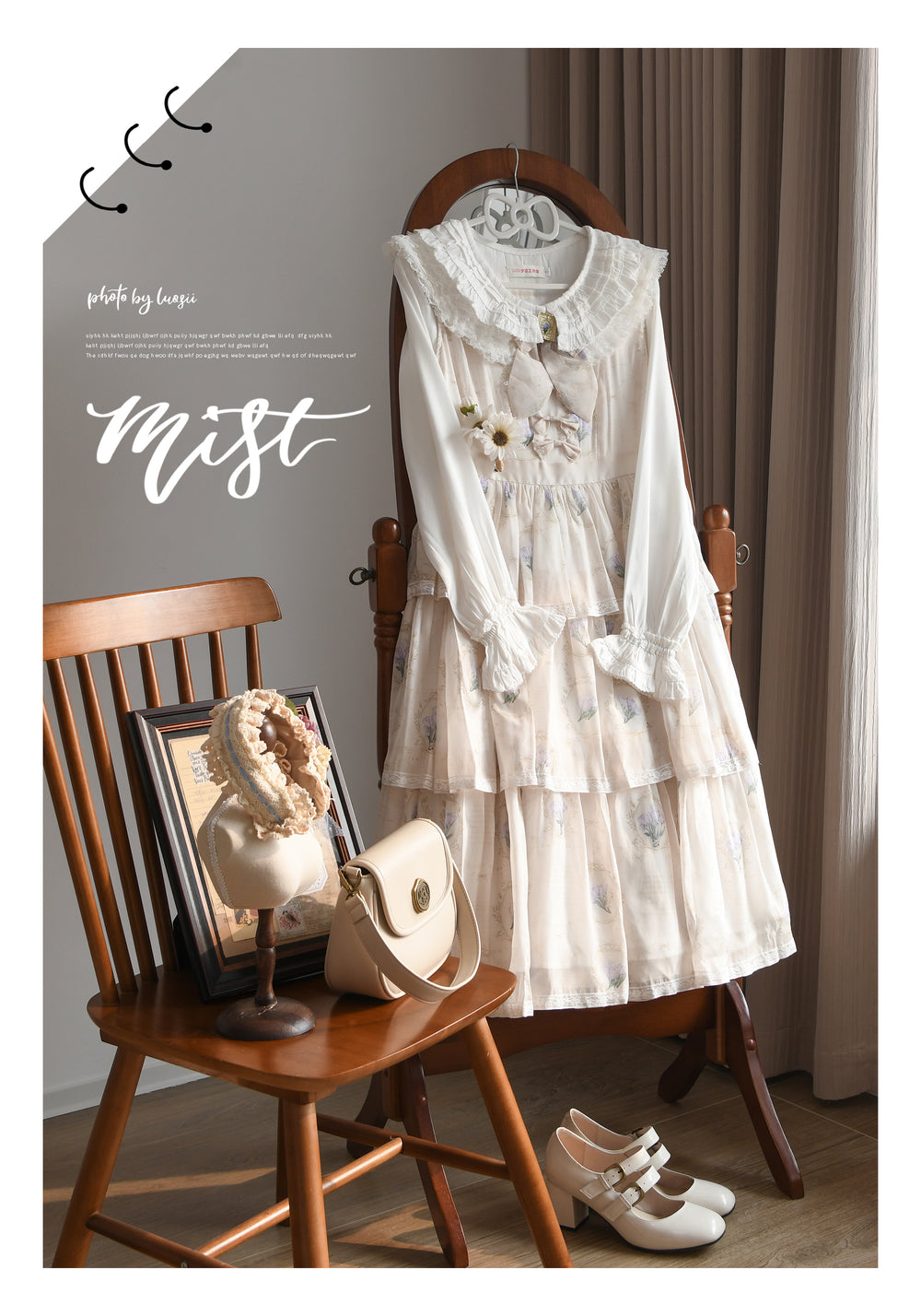 MIST~Wine Drunk Rose~Sweet Cotton Lolita Blouse with Ruffles and Pleats 42094:726250