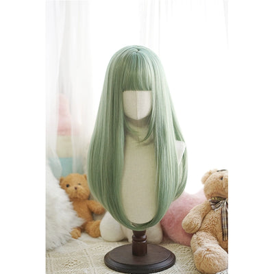 Imperial Tea~Daily Lolita Wig Matte Color Long Wigs Avocado Green  