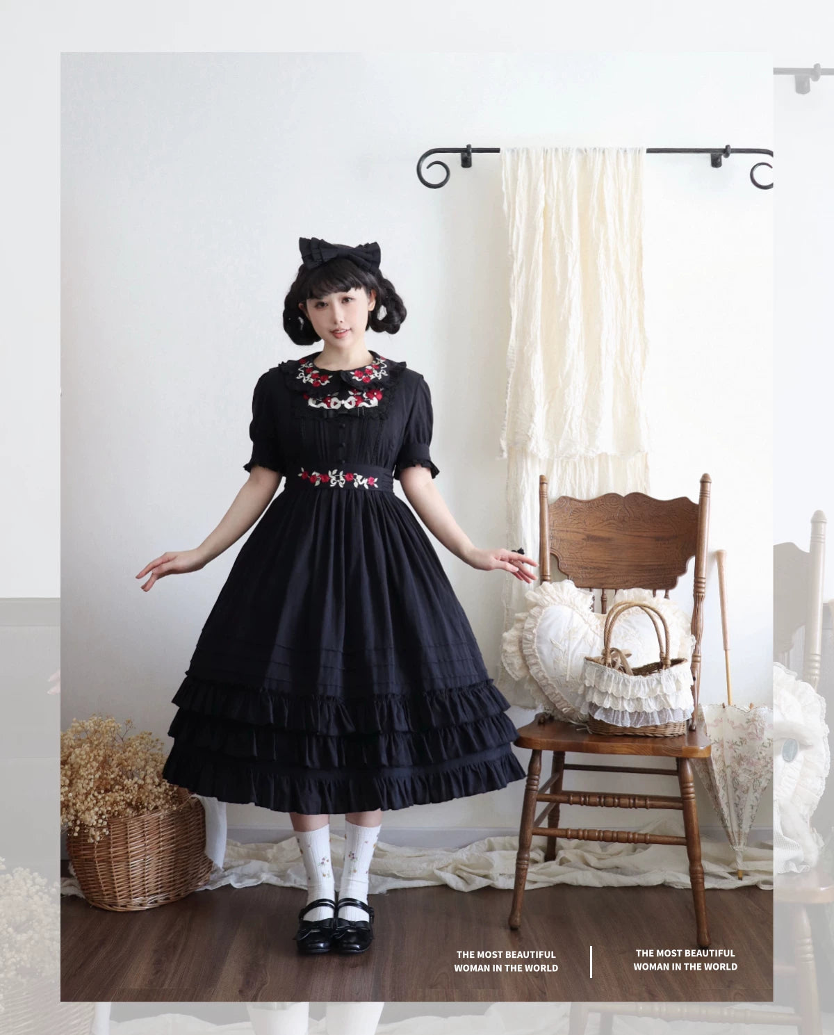 Maiden Nelly - Classic Lolita OP Dress, Embroidered Flowers