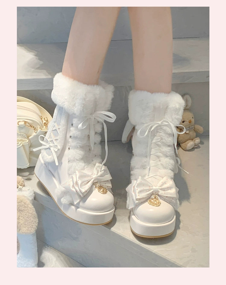 Aimee - Cherry Snow Bunny Ears - Winter Sweet Lolita Boots, Bunny Ears 44050:793571