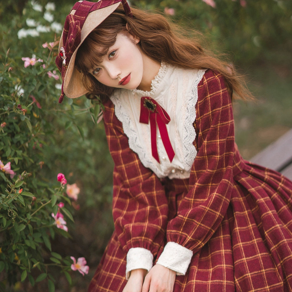 (BFM)Miss Point~Rose~Elegant Lolita Fishbone Grid Skirt Customized 32512:384924