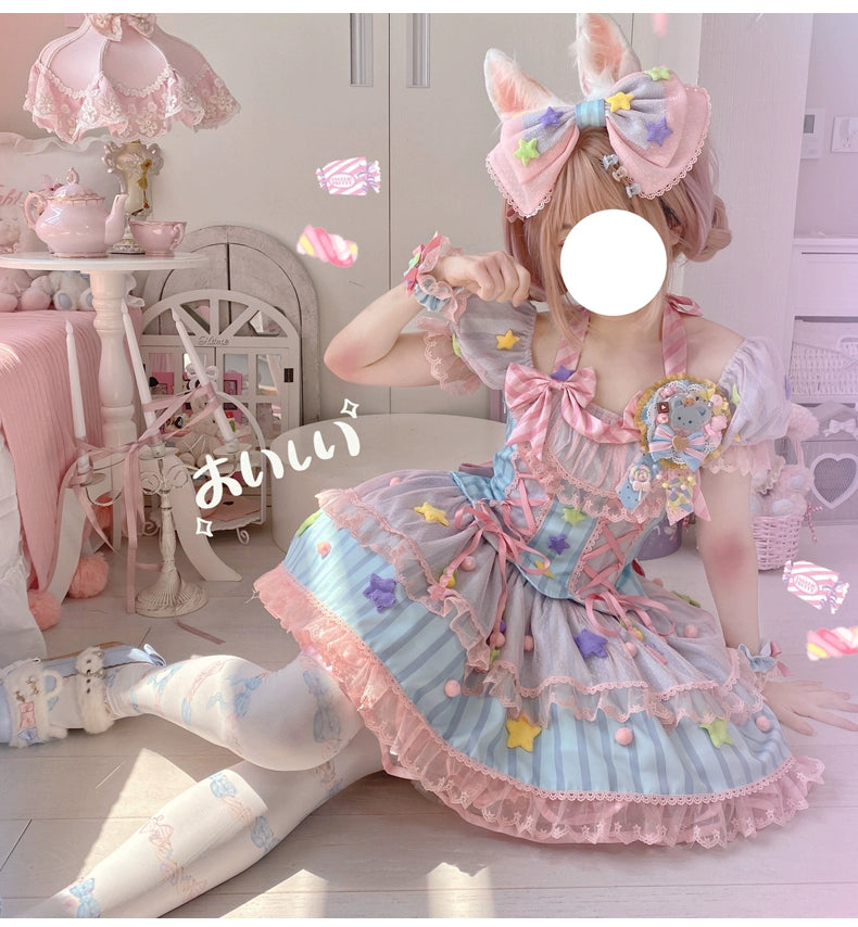 Sakurahime~Kawaii Lolita Pink Blue Daily Princess Dress   