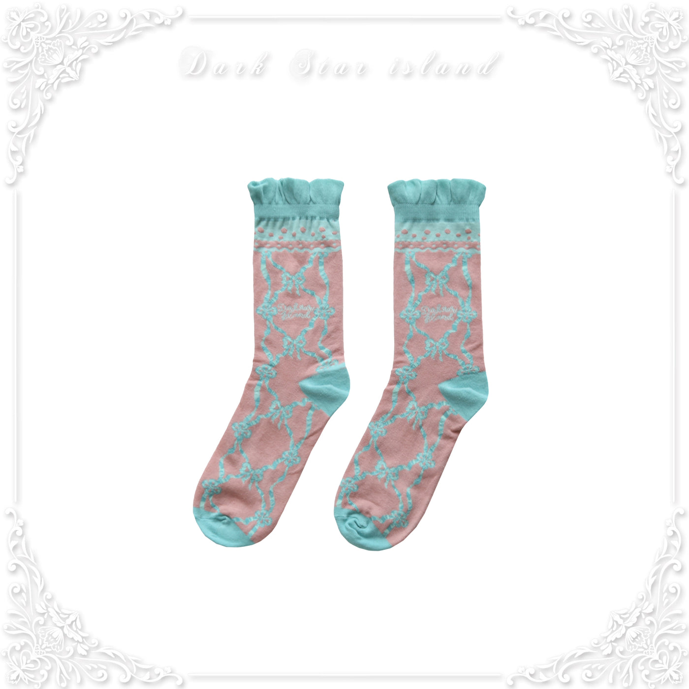 Dark Star Island~Kawaii Lolita Dress OP Blouse SK Set Free size Pink-blue knitted cotton socks 