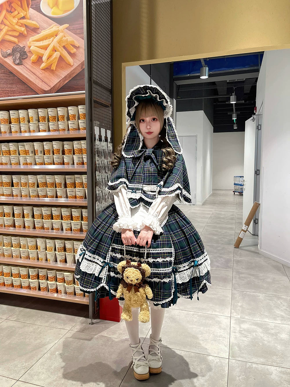 Plaid Petal Bunny - Old School Lolita Plaid JSK Dress, Side Pockets 44674:818463