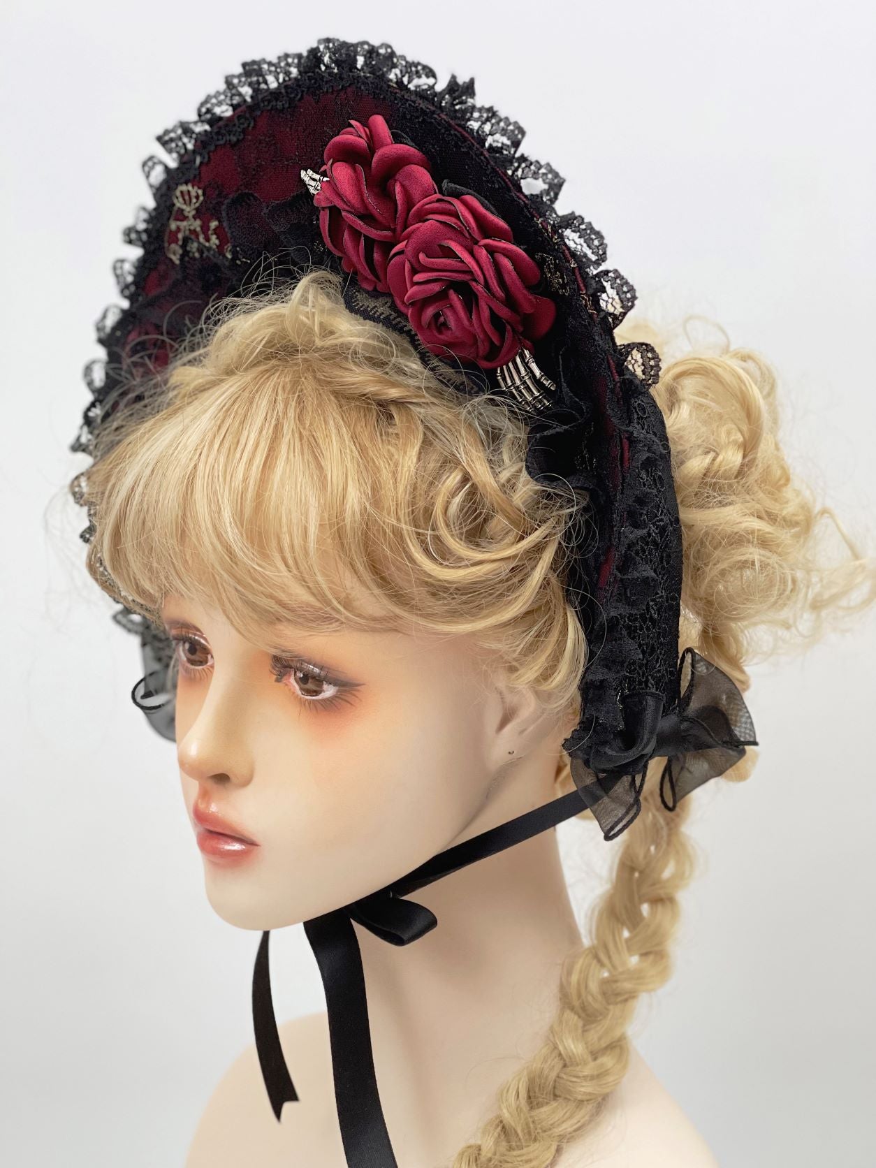 Angels Heart~Halloween Gothic Lolita Lace JSK Set black-red bonnet S 