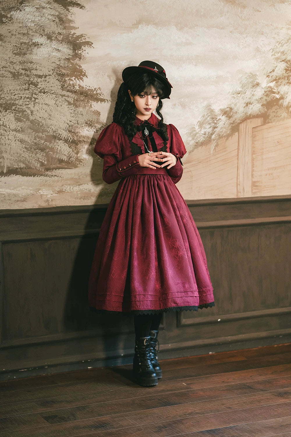 Blood Night Lantern - Jacquard Gothic Lolita Dress, Juliet Sleeve 44543:812342