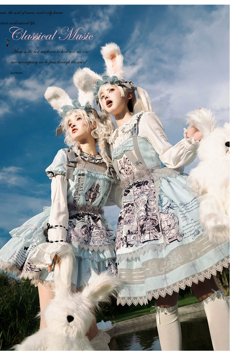 Honey Machine~Doll Theater~Sweet Lolita OP/JSK Bunny Print Daily Lolita Dress   