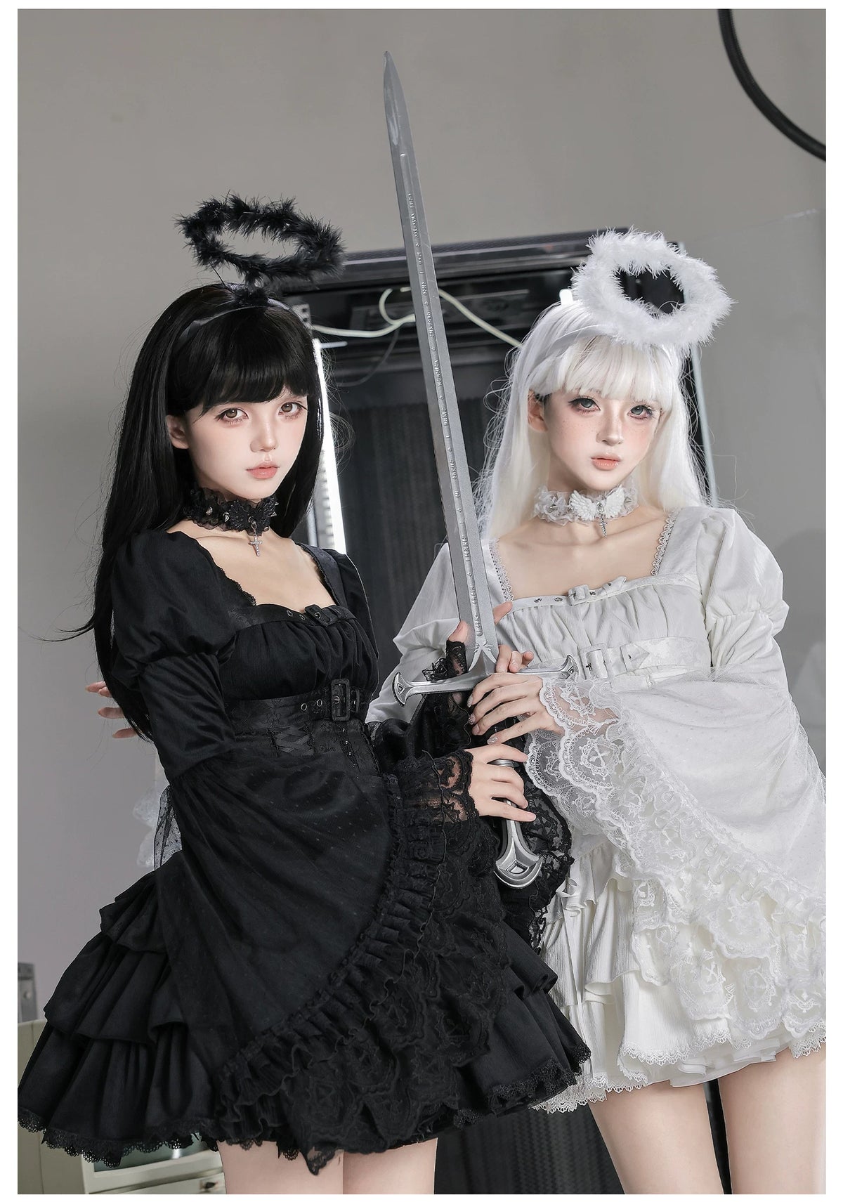 White Night Feather - Gothic Lolita OP Dress & Leg Warmers Set, Angel Cross Theme 46055:873981
