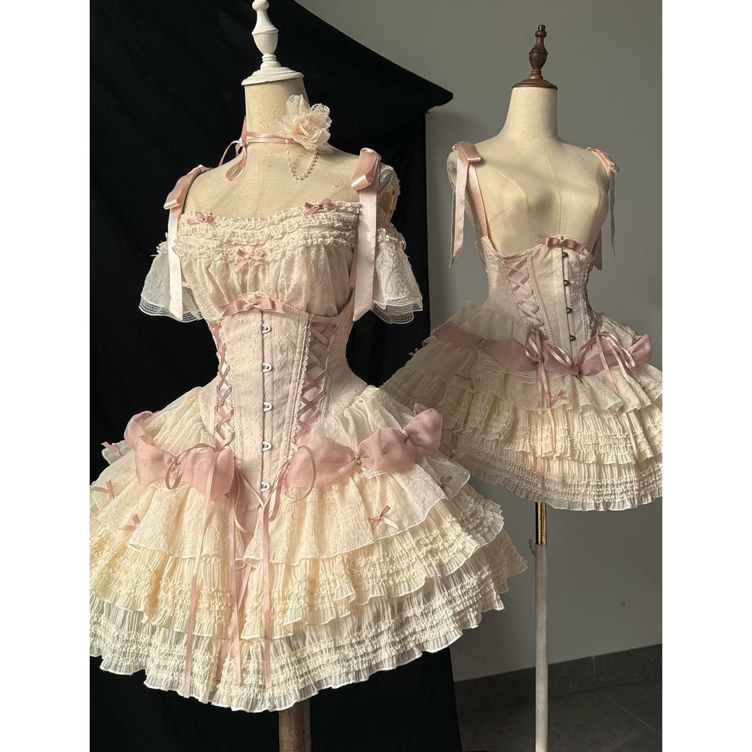 Caramel Antique~Yuyan~Ballet-style Sweet Lolita Corset JSK with Built-in Petticoat (L M S XL XS) 42338:736655