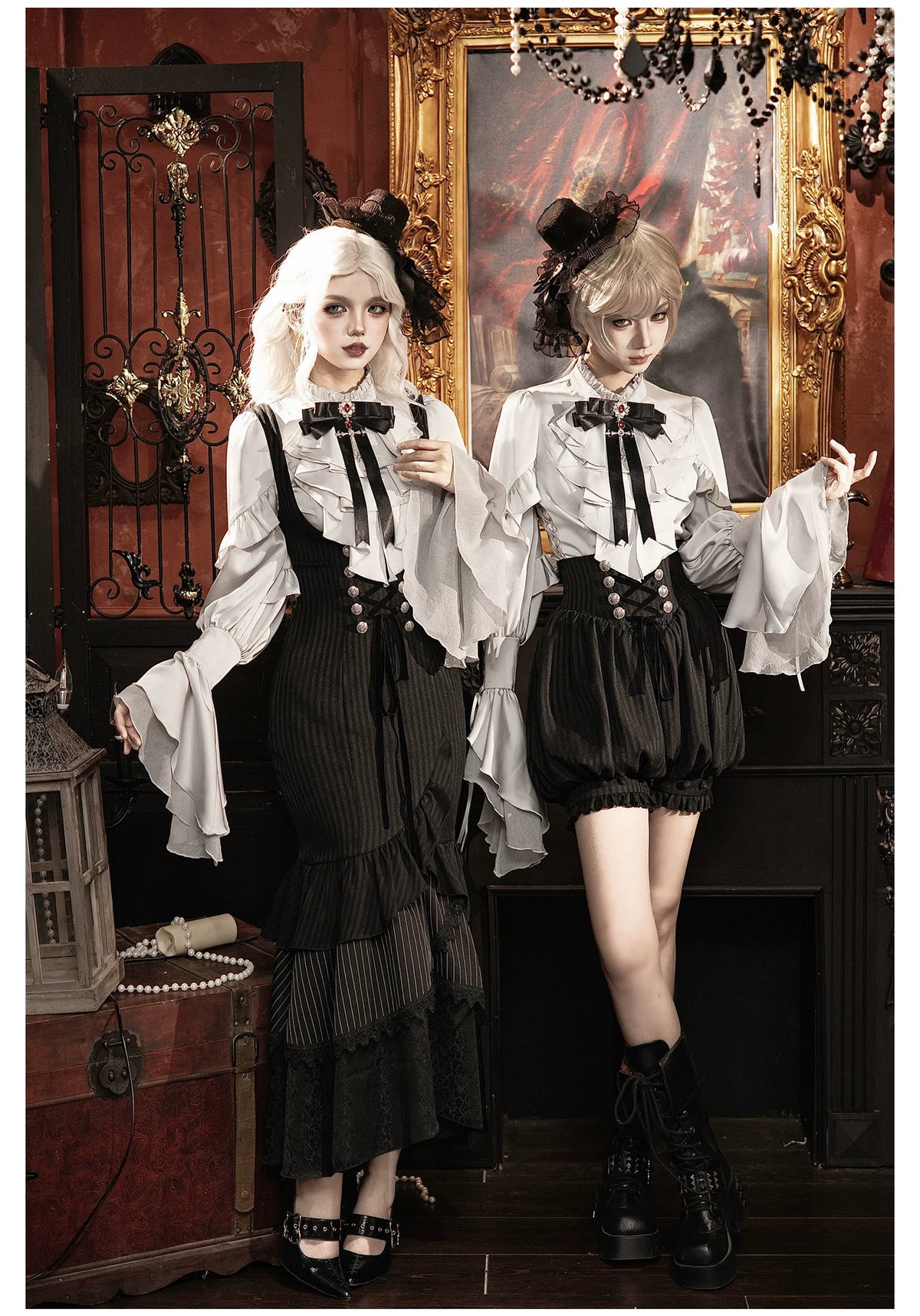Night Crow - Elegant Gothic Lolita Blouse or Skirt Set, Irregular Hem