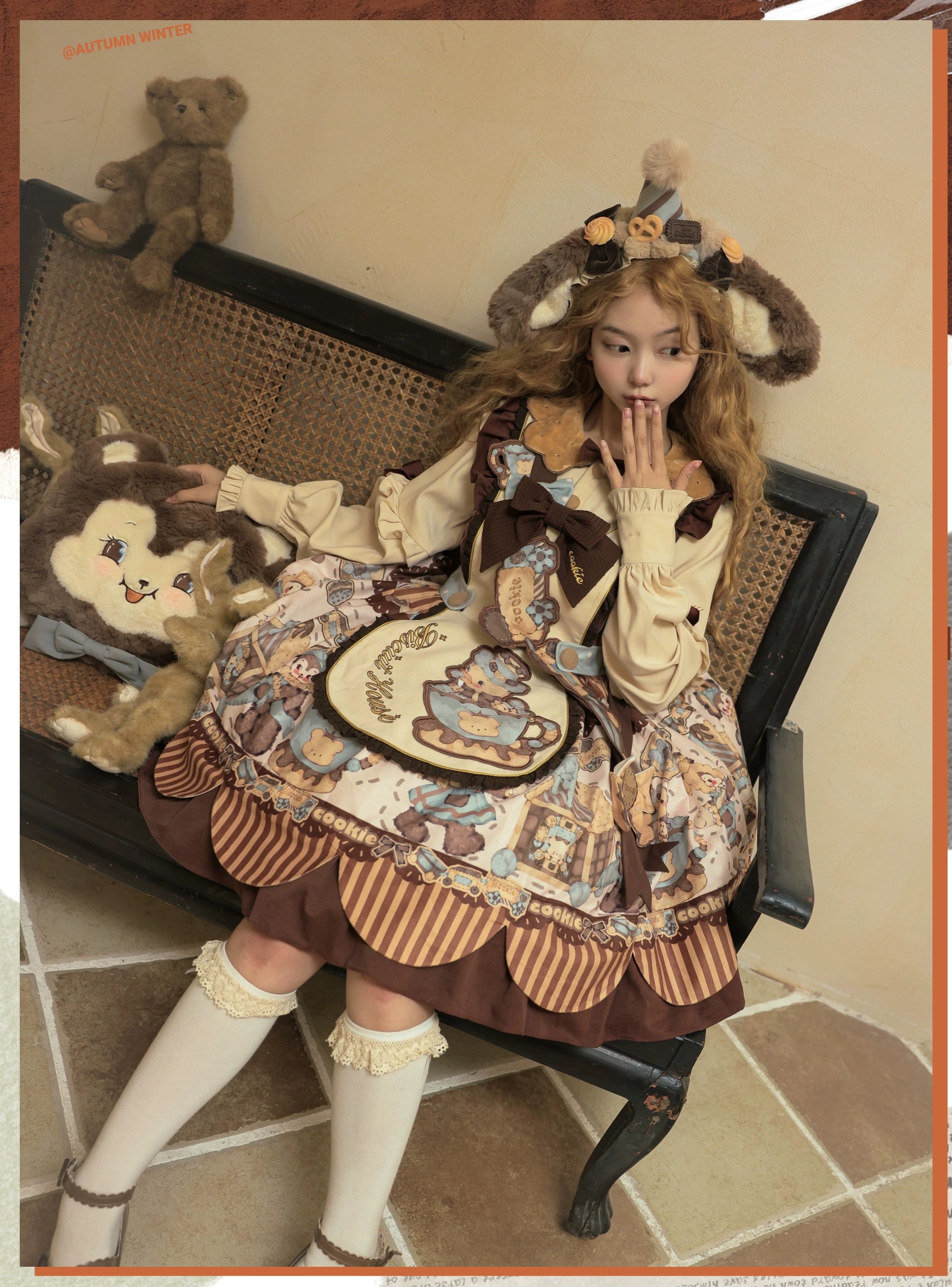 Star Fantasy - Bear Cookies - Kawaii Bear Printed Vintage Lolita Dress 43817:786430