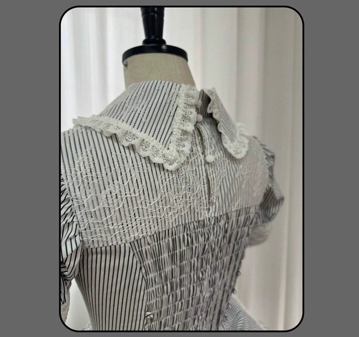 Susin Lolita - Striped Cross - Gothic Coordinated Lolita Set, Adjustable Blouse & Skirt