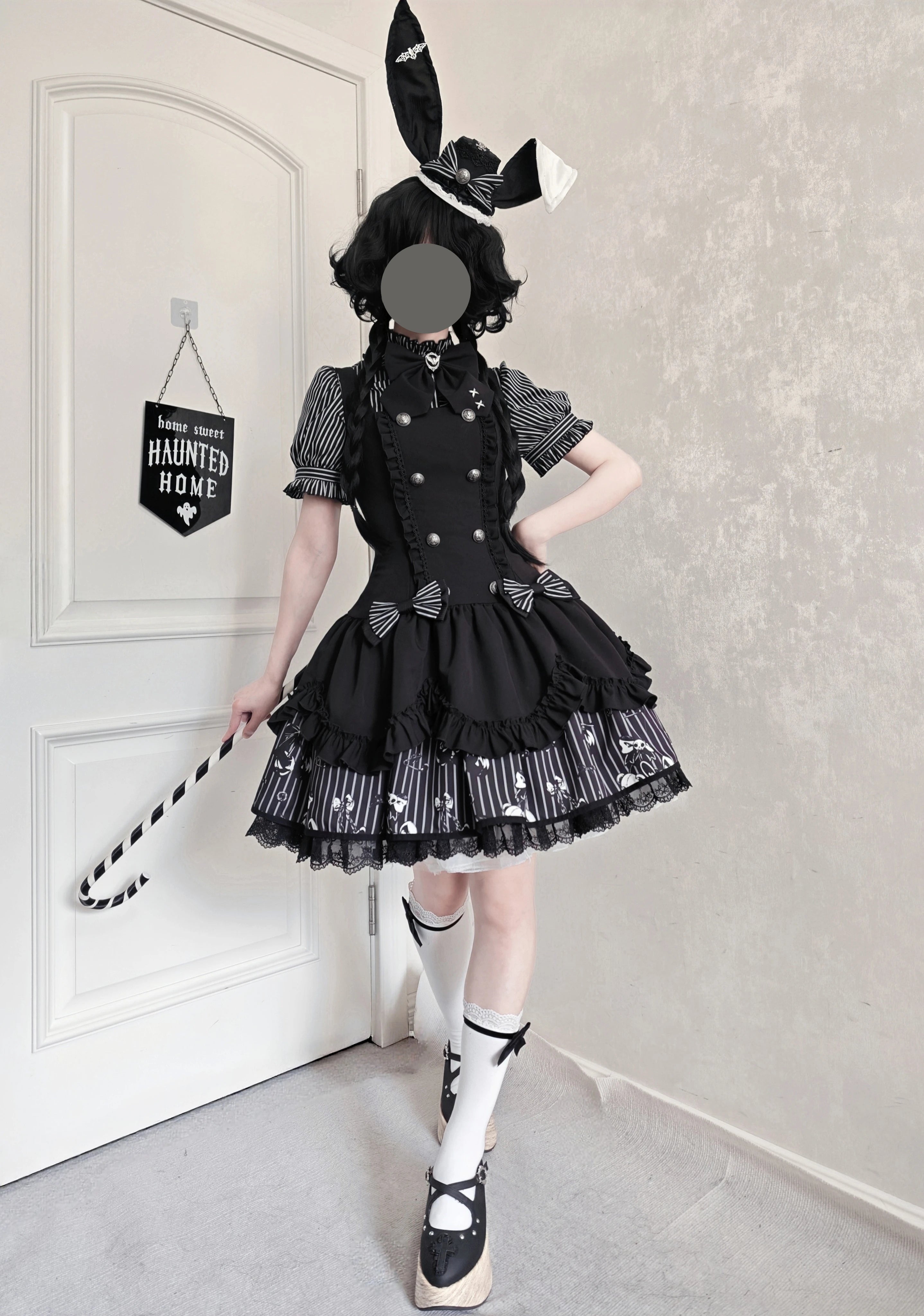 Dark Lord - Gothic Lolita Striped JSK Set, Skull Print