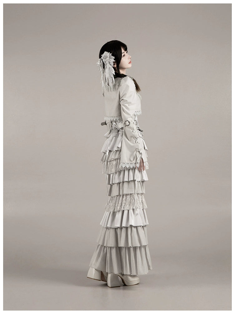With PUJI - Letter and Poetry · Humanoid Robot - Silver Gothic Lolita Mermaid Skirt Set 43861:787663