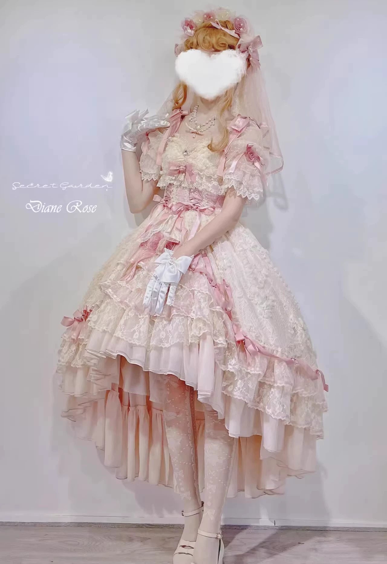 MieYe - Diana Rose - Bridal Lolita Dress Short Wedding OP with Accessories 41638:708626