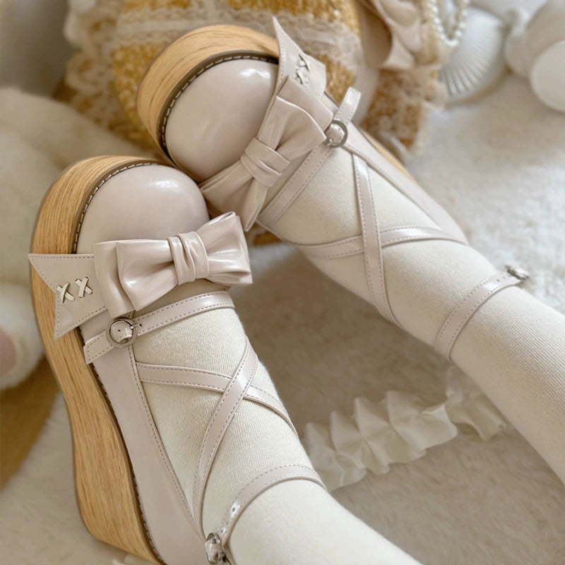 SeeYou~Sweet Cake~Sweet Lolita Platform Shoes Wood Grain