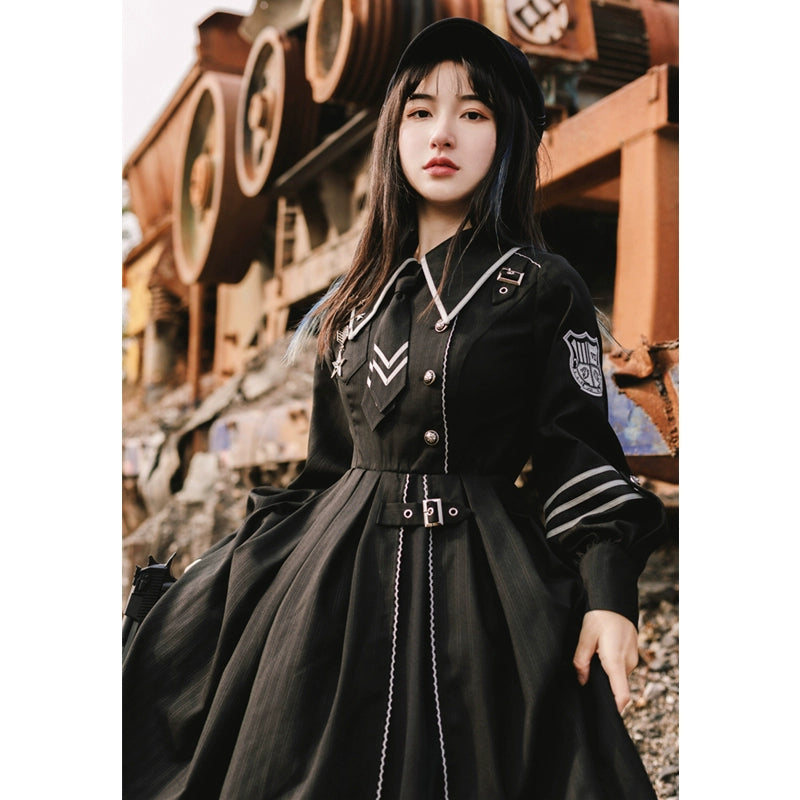 (BFM)With Puji~Devoted War Machine~Military Lolita Black OP Dress and Cloak   