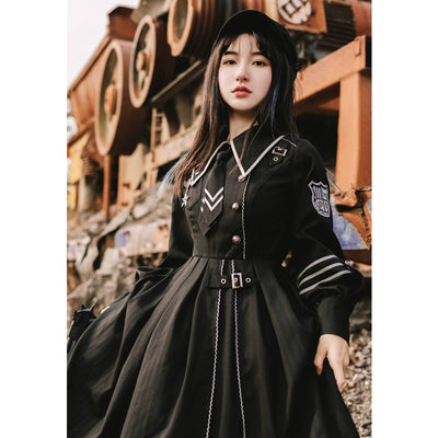 (BFM)With Puji~Devoted War Machine~Military Lolita Black OP Dress and Cloak   