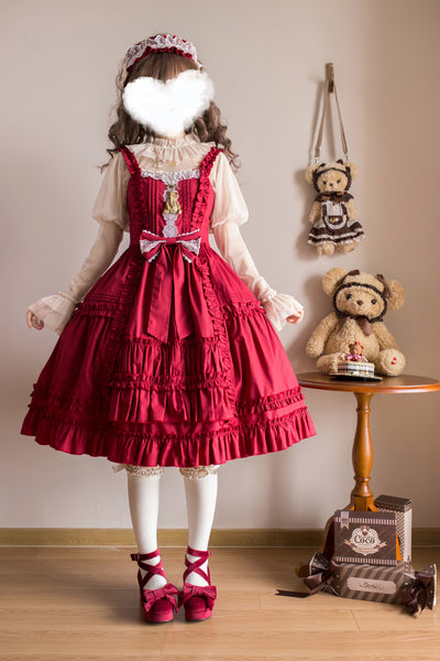 Cheese Cocoa~Doll Story~Cotton Lolita JSK Dress Open Front Kawaii Shirt S red JSK 