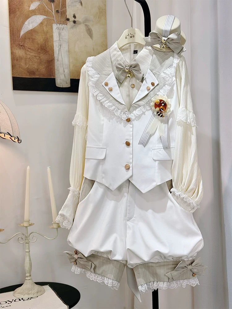 Candy Shop - Ouji Lolita Vest Set, Ruffle Hem Bow Shorts 45061:832742