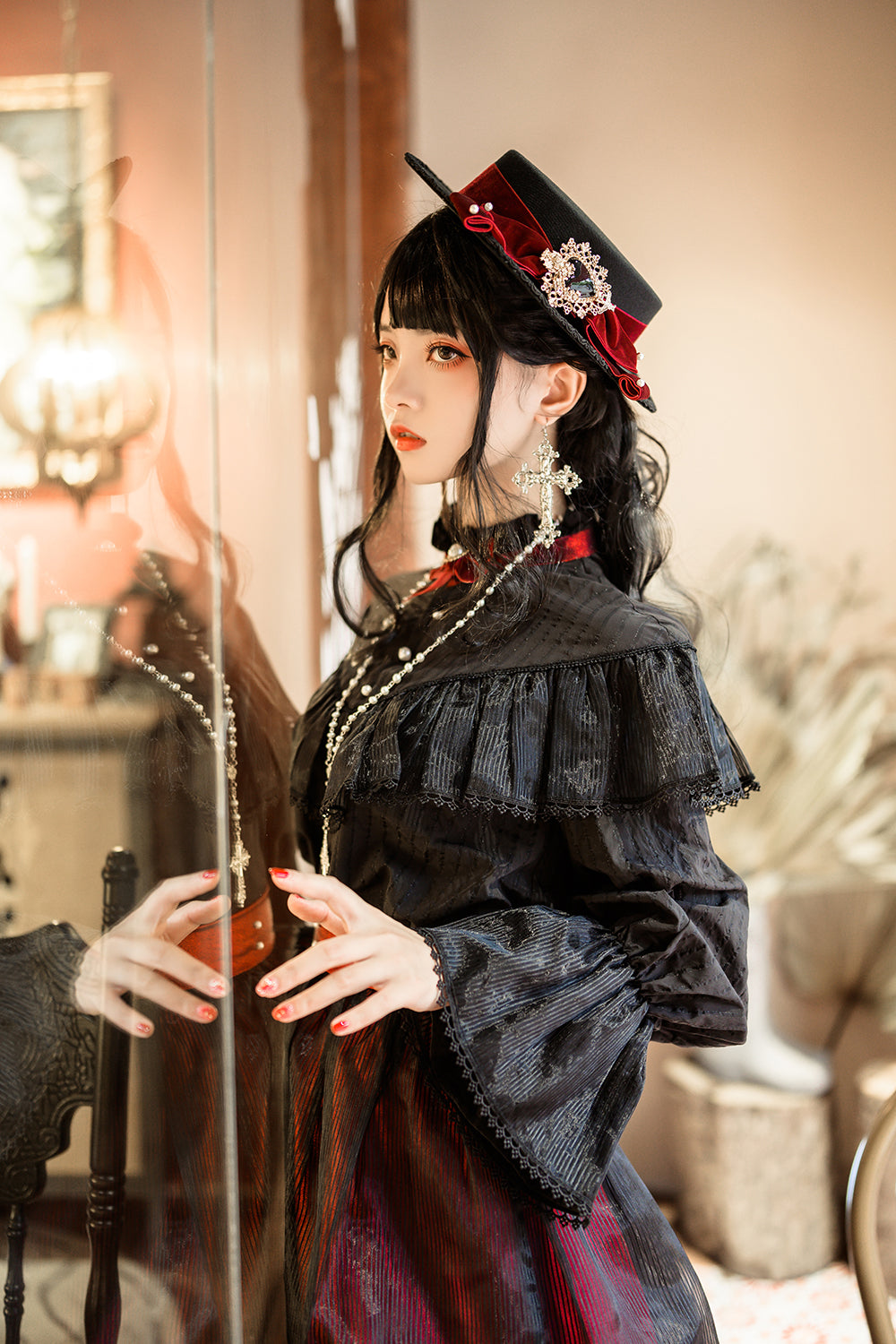 Princess Chronicles - Elegant Lolita Bow Flat Bonnet Handmade
