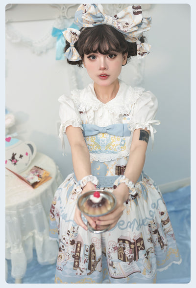 GD Lolita~Alice Rabbit~Kawaii Lolita Rabbit Print Blue Dress   