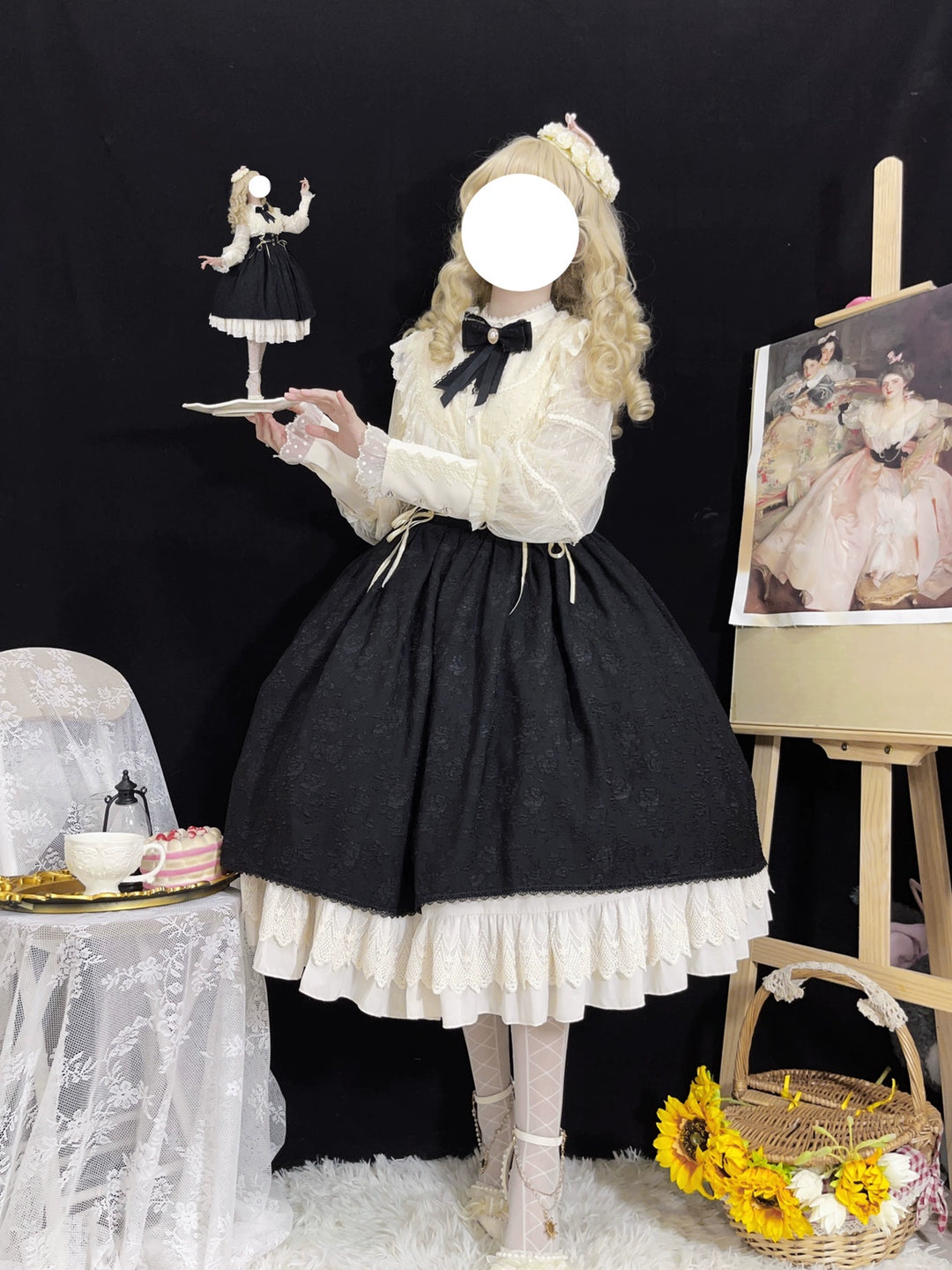 DMFS Lolita~The Heart of the Rose~Elegant Retro Lolita Skirt High Waist SK S Black 