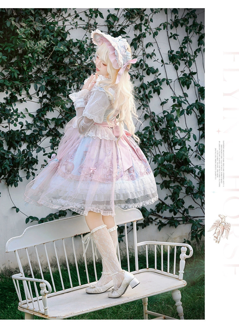 Urtto~Pegasus Park~Sweet Lolita JSK Dress Dual Color Princess Lolita Dress Set